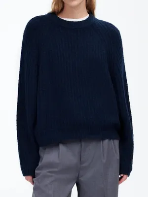 Madewell Ribbed Cotton Wool Blend Sweater XS Deep Indigo Navy thumbnail 1