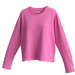 Free People We The Free Pink Waffle Knit Thermal Lace Up Sleeve Top L NWOT thumbnail 2