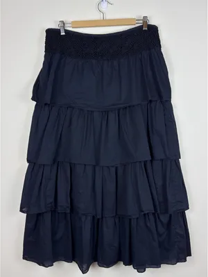 Connection 18 Vintage Y2K Black Tiered Ruffle Maxi Skirt Lace Waist XL Boho thumbnail 4