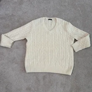 Brandy Melville Wool Cable Knit‎ Sweater One Size L/XL Cream V-Neck Fisherman thumbnail 8
