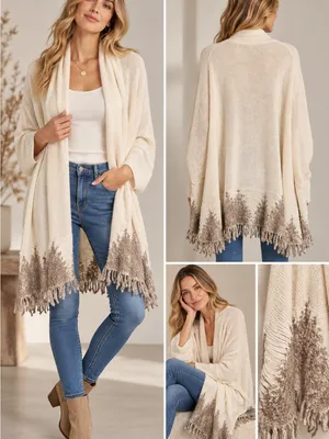 Anthropology Moth Cream Fringe Open-Front Knit Cardigan Sweater thumbnail 2