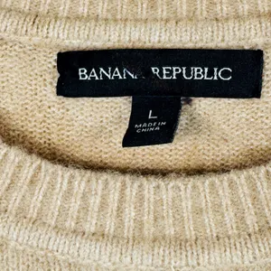 Banana Republic womens L beige crewneck sweater merino wool neutral‎ pullover thumbnail 3