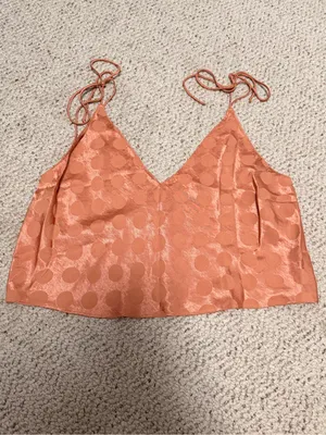 Victoria’s‎ Secret Satin Jacquard Polka Dot Cami Crop Top XL Peach Copper thumbnail 2