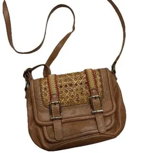 THE SAK Leather Crossbody Bag Pockets Tan Brown Adjustable Cane Ribbon Detail thumbnail 1
