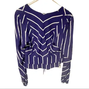 Free People‎ Medium Blue Stripe Samifran Ruffle Tie Front Cropped Top Blouse thumbnail 6