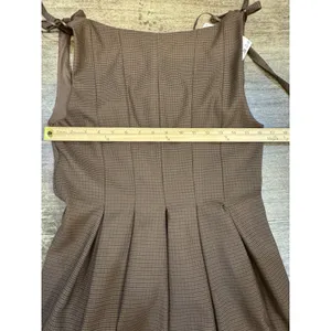 Zara Brown Houndstooth Check Square Neck Pleated A-Line Mini Dress Academia thumbnail 10