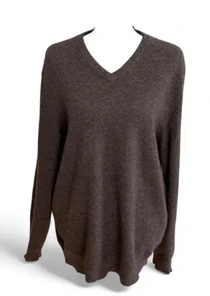 100%‎ Cashmere Brown V Neck Sweater Medium Old Money Minimalist thumbnail 1