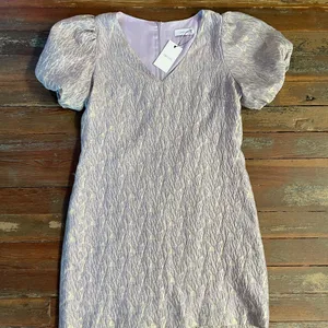 NWT Greylin Cali Jacquard Silk Blend Puff Sleeve Mini Dress Lavender L🧡🎀 thumbnail 4