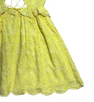 For Love & Lemons Yellow Eyelet Natalia Mini Dress Womens XL thumbnail 4