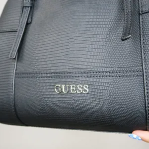 Guess Huntley Medium Cali Satchel In Black Faux Leather Alligator thumbnail 6