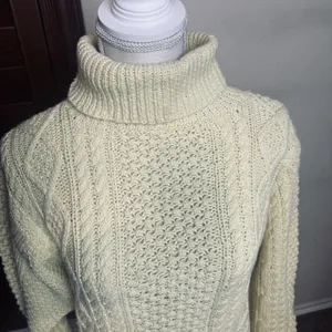 Butter Yellow Turtleneck‎ Sweater Cable Knit Pullover Cotton size L chunky thumbnail 2