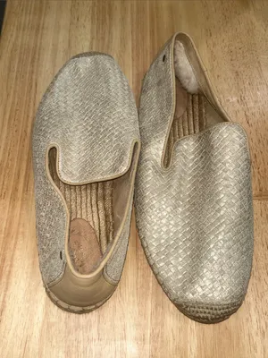 Ugg Womens Sandrinne Metallic Champagne Gold Woven Leather Espadrille Shoes sz12 thumbnail 2