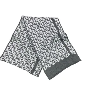 Michael Kors MK Logo Monogram‎ Scarf Gray Knit Fleece Double Sided thumbnail 3