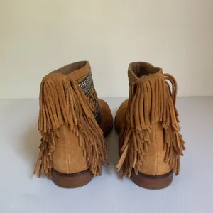 Zara Trafaluc Women’s Fringe Ankle Boots Size 36 Suede Western Boho Booties thumbnail 5