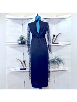 Vintage 90s Maxi Dress Black Lace whimsigoth dark fairy Ren fair Vamp Witchy M thumbnail 2