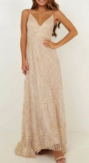 Showpo DRESS IN PINK AND GOLD SPARKLE thumbnail 1