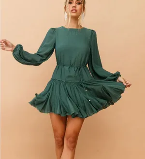 Elegant Green Women's Dress with long sleeves missing belt thumbnail 1