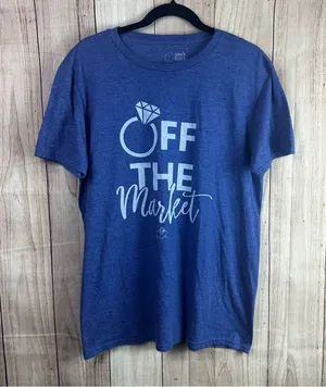Simply Faithful Blue Tee with White Graphic “Off the Market” thumbnail 1