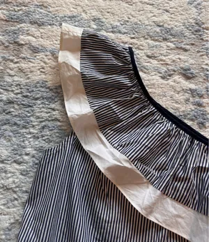 J.Crew One-Shoulder Ruffle Top - Blue and White Stripe thumbnail 3