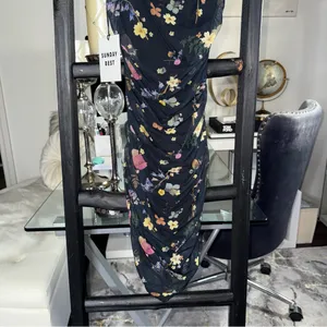 Aritzia Sunday Best XXS Caruso Black Floral Mesh Midi Dress Ruched Bodycon New thumbnail 5