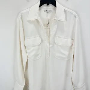 Madewell Contrast Stitch Popover Shirt Blouse Winter White Long Sleeve M NWT thumbnail 8