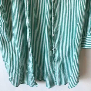 H&M 100% Cotton Green and White Oversized Striped Button Down Shirt Size S thumbnail 4