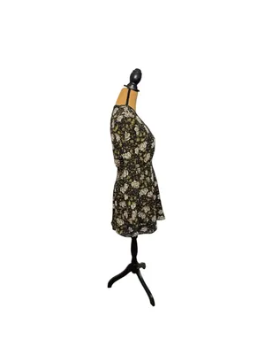 Doe & Rae Floral Mini Dress S Black Whimsigoth Bell Sleeve Smocked Boho thumbnail 2