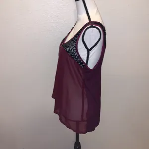 Studio Y purple sheer sequined zip up sleeveless blouse thumbnail 5