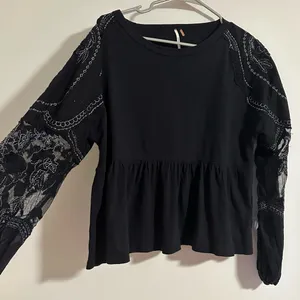 Free People embellished penny black long sleeve sheer sleeve detail top tee thumbnail 3