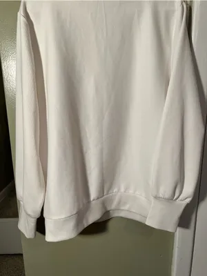 Merokeety Women's Size Large Quarter Zip V Neck Collar Ribbed Sweatshirt Cream thumbnail 9