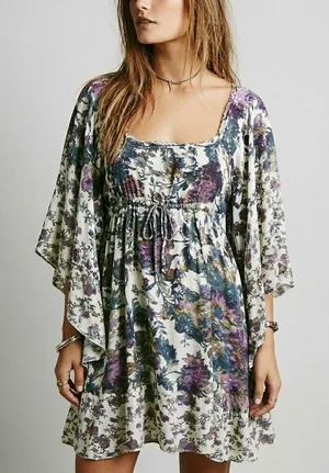 Free People Heart of‎ Gold Dress M Moody Floral Bell Sleeve Boho Whimsigoth Mini thumbnail 1