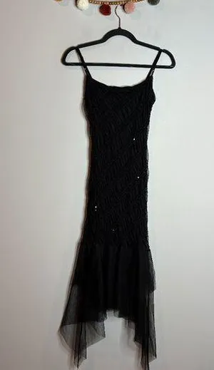 Vtg Y2K Whimsigoth Fairy black chiffon midi dress thumbnail 1