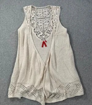 Red Camel Crochet Knit Sleeveless Open Top Women's X-Small Beige Boho Y2k thumbnail 1