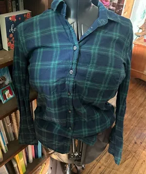 J Crew navy & green plaid boy fit S button down shirt thumbnail 1