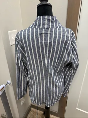 Sanctuary Linen Blend Blue White Stripe Blazer Jacket Women's Size Large thumbnail 6