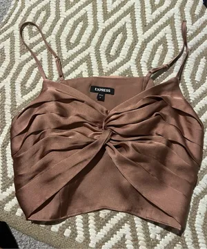Express Women's Satin Twist-Front Crop Top - Brown thumbnail 1