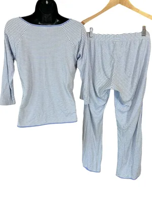 LAKE Pima Cotton Long-Long Pajama Set Hydrangea Preppy Blue Stripe thumbnail 14