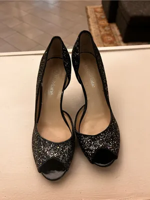 Heels Black Glitter Peep-Toe Kitten 8 M Kelly & Katie thumbnail 4