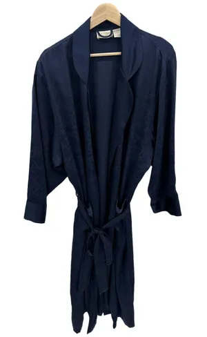Victoria's Secret Gold Label Navy Blue Jacquard Floral Robe Womens Size Medium M thumbnail 1