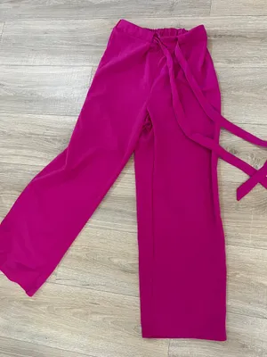 Wide-Leg Tie-Waist Pants in Fuchsia thumbnail 4
