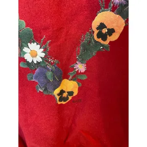 Maze Red Floral Print Long Sleeve Heart Pullover Sweatshirt Large cottagecore thumbnail 3