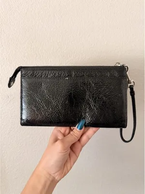 Vintage Black Coach Poppy Wristlet Wallet with Silver Hardware and Pink Interior thumbnail 2