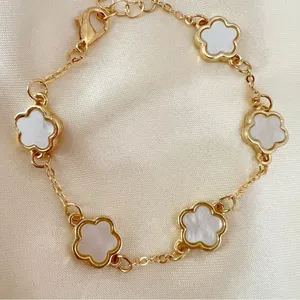 18K Gold Plated mother of pearl clover Bracelet Stainless Steel Womens Jewelry thumbnail 1
