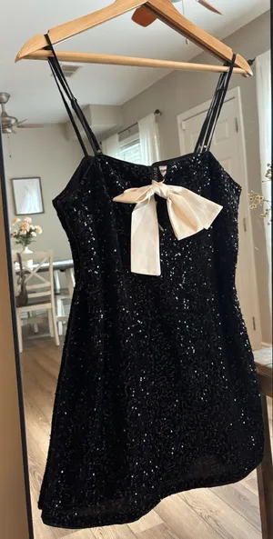 H&M Bow Dress White Sequin Black thumbnail 1