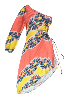 By Anthropologie Women’s One Shoulder Coral Floral Asymmetrical Hem Midi Dress thumbnail 11