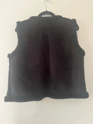 Lauren Ralph Lauren Black Faux Suede Sherpa Vest Large Western Ranch Rodeo thumbnail 5
