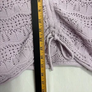 Jessica Simpson Sweater Womens M Lavender Pointelle Crochet‎ Ruched Crop Boho thumbnail 9