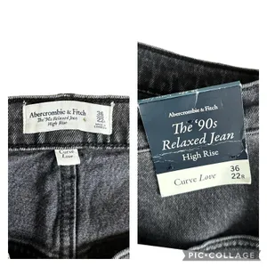 Abercrombie & Fitch Black Grey Curve Love High Rise 90s Relaxed Jeans 36/22R NEW thumbnail 9