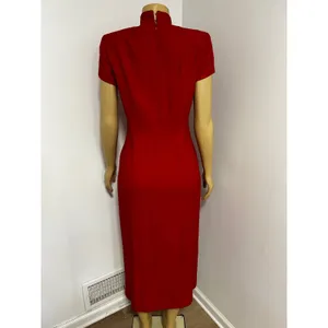 Vintage Taurus II Red Cheongsam Style Floral Jacquard ASIAN Midi Dress Size 8P thumbnail 7