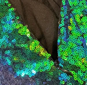 Green Multicolor Sequin Long Sleeve Dress Mini Disco Holiday Party S Vneck Back thumbnail 5